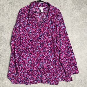 Catherines long sleeve button up colorful polka dot blouse artsy career 3X